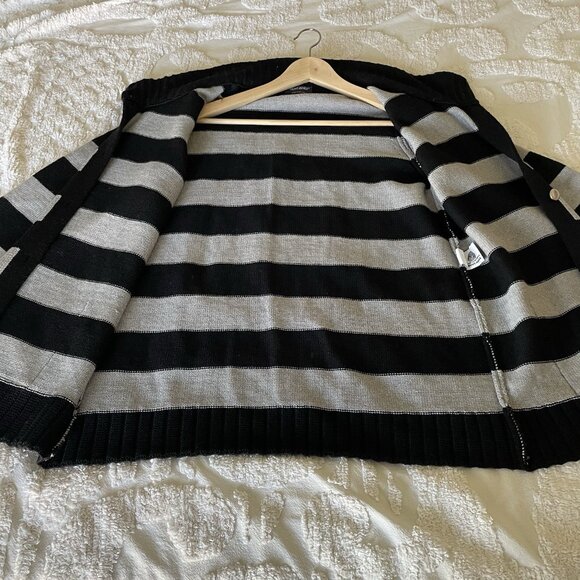 Saint James Wool Black Gray Sailor Stripe Fisherman Cardigan Sweater Size US 12 - Picture 12 of 16